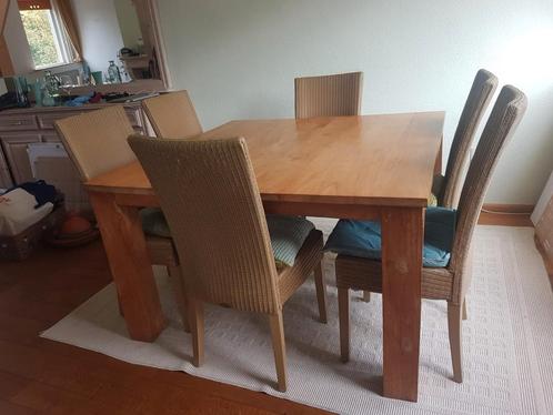 6x Lloyd Loom eetkamerstoel en vierkante tafel in goede staa, Huis en Inrichting, Complete eetkamers, Gebruikt, 4 tot 6 stoelen