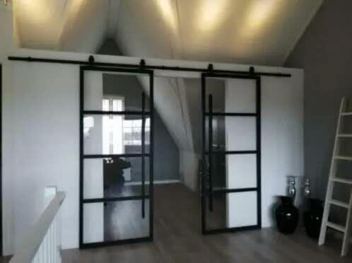 dubbele industriele  deur schuifdeur staal glas industrieel, Doe-het-zelf en Verbouw, Deuren en Horren, Nieuw, Binnendeur, Ophalen