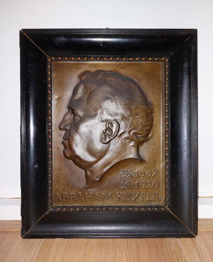 Bronzen Plaquette Abraham Kuyper, Antiek en Kunst, Kunst | Beelden en Houtsnijwerken, Verzenden