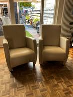 2 beige/creme kleurige leren fauteuils, Huis en Inrichting, Fauteuils, Ophalen, Zo goed als nieuw, Minder dan 75 cm, 50 tot 75 cm