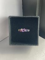 9K witgouden ring met veelkleurige halfedelstenen EU 56, Sieraden, Tassen en Uiterlijk, Ringen, Gebruikt, Overige kleuren, Ophalen of Verzenden