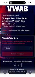 1x Vip ticket project one, Tickets en Kaartjes, Eén persoon, Januari