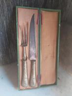 Oude franse verzilverde snij set grote vleesmes en vleesvork, Antiek en Kunst, Verzenden