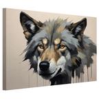 Gezicht wolf schilderij canvas 60x40cm - 18mm., Minder dan 50 cm, Nieuw, Print, 50 tot 75 cm
