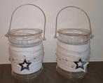 Kerst windlichten van stevig glas met ster, Overige materialen, Wit, Ophalen of Verzenden, Zo goed als nieuw