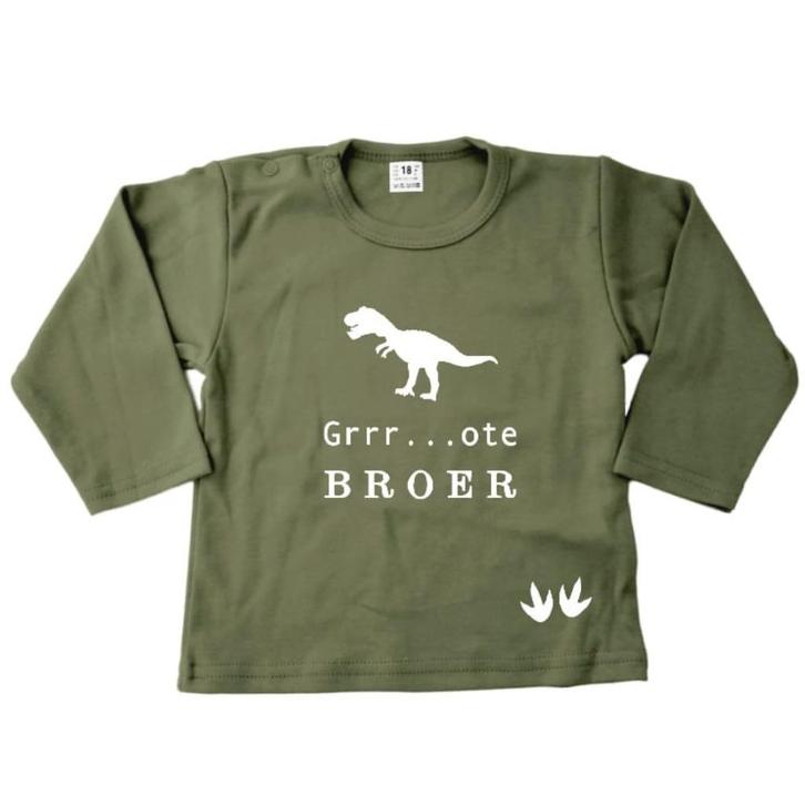 Zwanger? Tekst shirt Grrrrote broer dino, Kinderen en Baby's, Overige Kinderen en Baby's, Nieuw, Ophalen of Verzenden