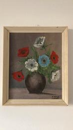 Scilderij anemonen vintage rood, blauw en wit, Ophalen of Verzenden