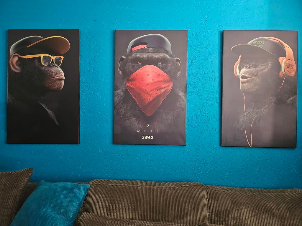 Canvas Schilderijen 'Horen, Zien, Zwijgen' - 60x95 cm, Antiek en Kunst, Kunst | Schilderijen | Abstract, Ophalen of Verzenden