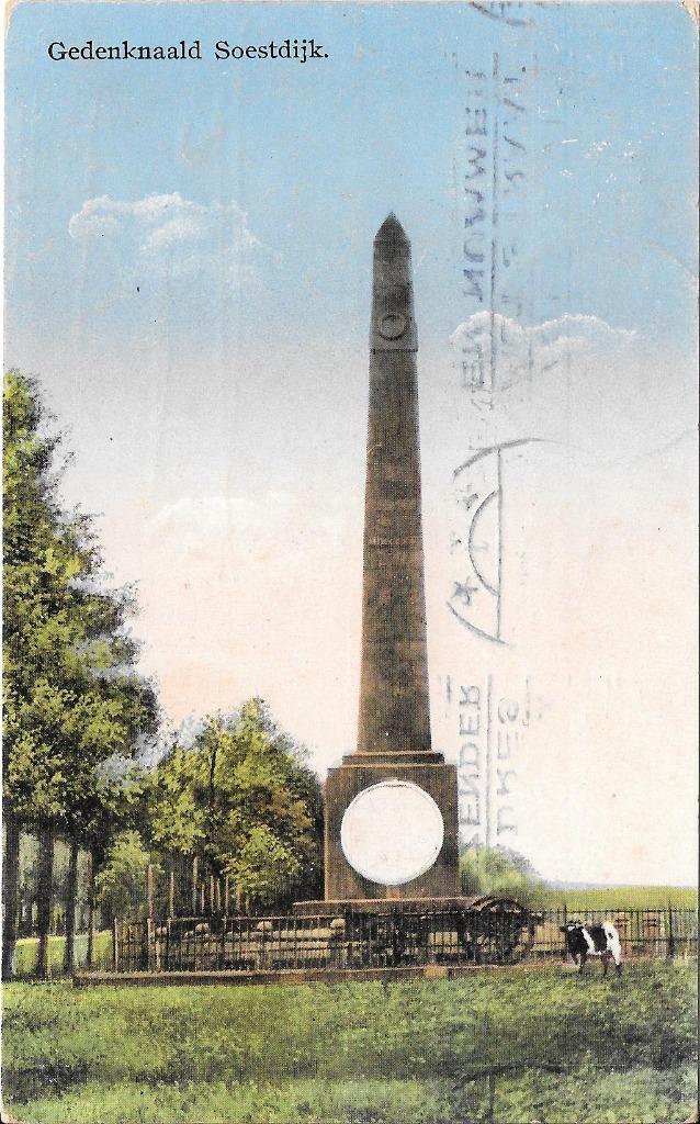 Gedenknaald Soesdijk-Baarn met koe in Kleur. 1932, Verzamelen, Ansichtkaarten | Nederland, Gelopen, Utrecht, 1920 tot 1940, Ophalen of Verzenden