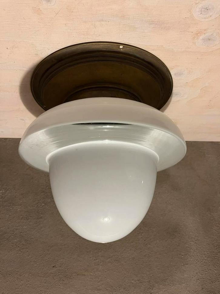 Twee mooie art deco plafond lampen, Huis en Inrichting, Lampen | Plafondlampen, Gebruikt, Glas, Metaal, Ophalen