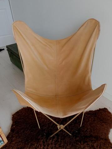 Butterfly chair - vlinderstoel - lichtbruin - echt leer beschikbaar voor biedingen