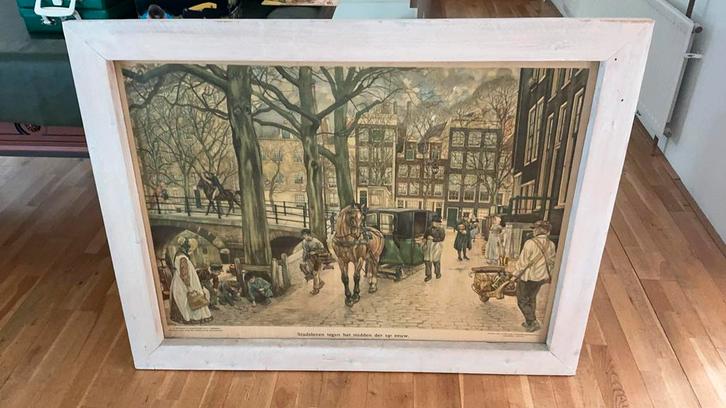 Schoolplaat stadsleven, Antiek en Kunst, Antiek | Schoolplaten, Geschiedenis, Ophalen of Verzenden