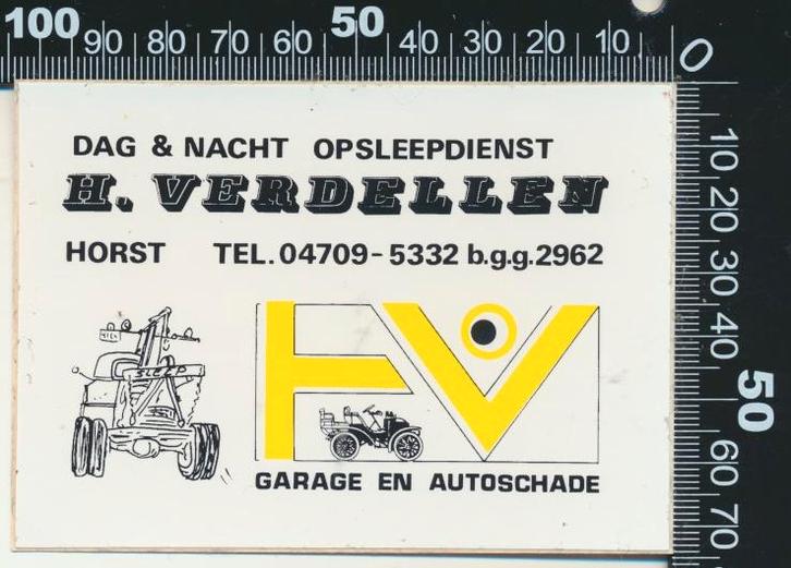 Sticker: Verdellen Garage en Autoschade - Horst, Verzamelen, Stickers, Zo goed als nieuw, Auto of Motor, Ophalen of Verzenden