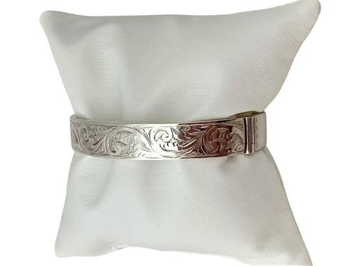 Vintage zilveren, bewerkte bangle, slavenband,  b 10,5 mm., Sieraden, Tassen en Uiterlijk, Armbanden, Zo goed als nieuw, Zilver