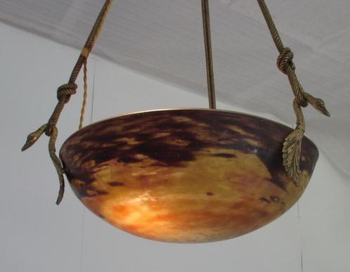 art deco luster lamp Daum Nancy met bronzen zwanen, Antiek en Kunst, Antiek | Lampen, Ophalen