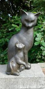 Mooi beeld, tuinbeeld Kat, Poes, Moederpoes met jong, zwart, Tuin en Terras, Ophalen of Verzenden, Nieuw, Kunststof, Dierenbeeld