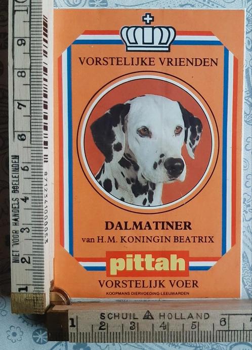 Vintage sticker Pittah vorstelijk voer hond Dalmatier, Verzamelen, Stickers, Zo goed als nieuw, Overige typen, Ophalen of Verzenden