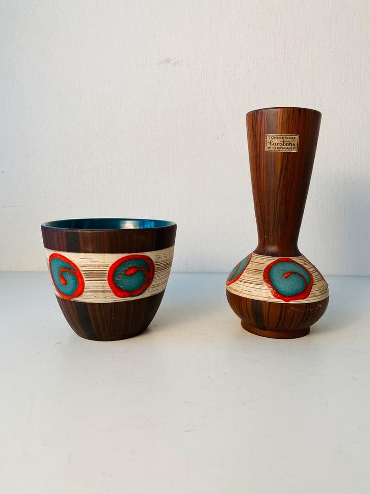 Carstens keramiek vaas en bloempot , jaren 60, Huis en Inrichting, Woonaccessoires | Vazen, Gebruikt, Overige kleuren, Minder dan 50 cm