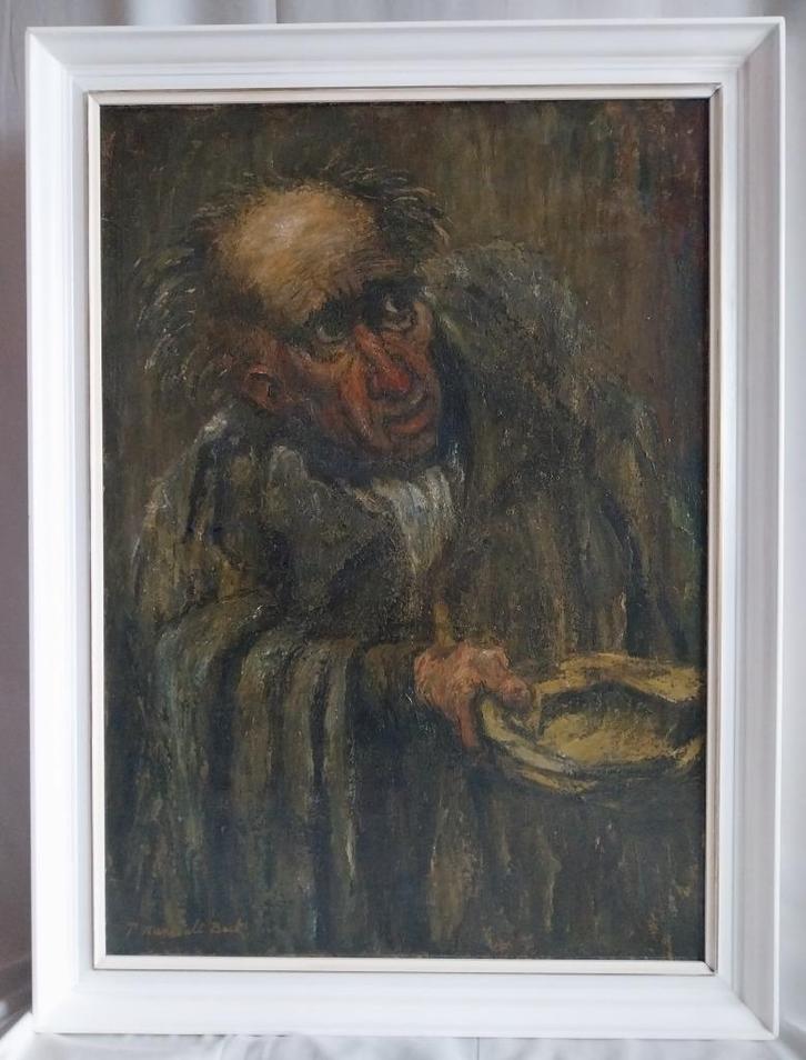 P.E.A. Mansvelt Beck (1880-1968) - Oude Straatzanger - 1954, Antiek en Kunst, Kunst | Schilderijen | Klassiek, Ophalen