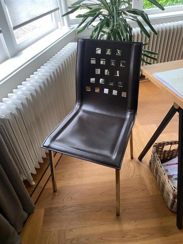 4x Italiaanse designstoelen Art Leather – leer & chroom beschikbaar voor biedingen