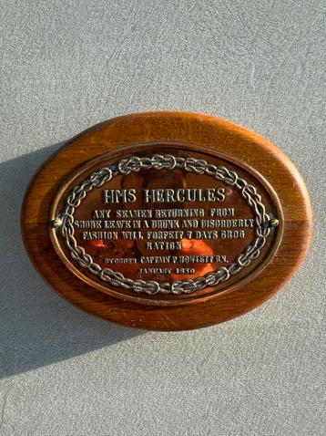 Koperen Plaquette HMS Hercules 1830 beschikbaar voor biedingen
