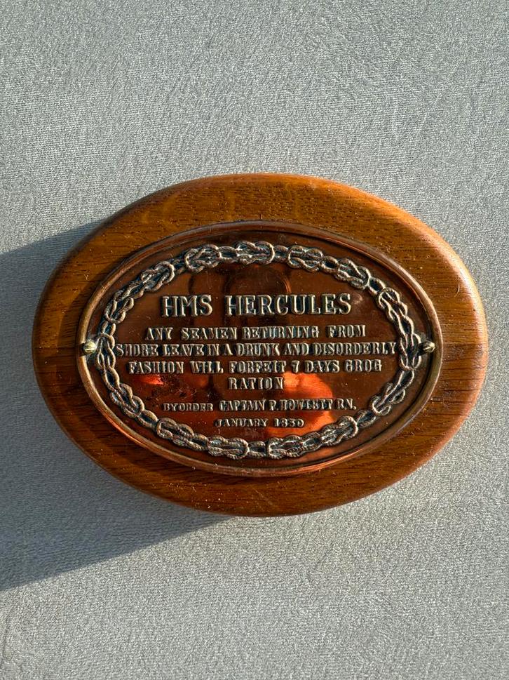 Koperen Plaquette HMS Hercules 1830, Antiek en Kunst, Antiek | Koper en Brons, Koper, Ophalen of Verzenden