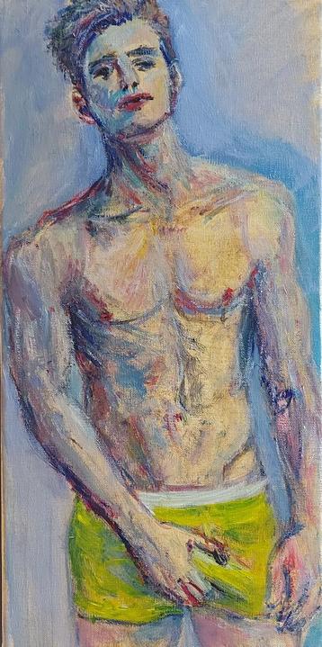 Mooi schilderij van stoere jongeman - Steven DAG beschikbaar voor biedingen