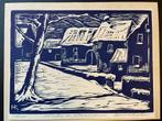 Houtsnede winter in Vlaardingen - Herman Koster, Antiek en Kunst, Kunst | Etsen en Gravures, Ophalen of Verzenden