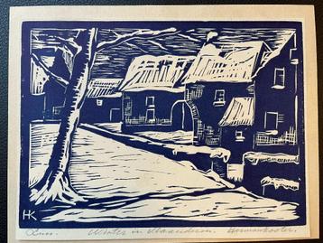Houtsnede winter in Vlaardingen - Herman Koster beschikbaar voor biedingen