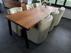 Eettafel stoel stoelen 6 fauteuil leder met wieltjes creme, Ophalen, Gebruikt, Overige kleuren, Leer