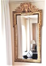 GROTE ANTIEKE KUIFSPIEGEL MET BLADGOUD+FACET GESLEPEN SPIEGE, Antiek en Kunst, Antiek | Spiegels, Ophalen, Rechthoekig