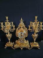 (34) Antieke Franse Bronzen Regency Pendule + Kandelaren, Antiek en Kunst, Antiek | Klokken, Ophalen of Verzenden