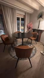Eettafel + 4 leren stoelen, Huis en Inrichting, Tafels | Eettafels, Ophalen, 100 tot 150 cm, Rond, 50 tot 100 cm
