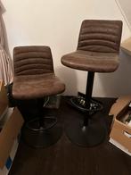 Twee bruine barkrukken, verstelbaar, Huis en Inrichting, Barkrukken, Ophalen, Gebruikt, In hoogte verstelbaar, 60 tot 90 cm