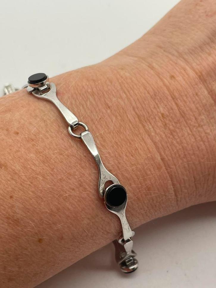 B67 Prachtige zilveren armband onyx, Sieraden, Tassen en Uiterlijk, Armbanden, Zilver, Zilver, Met edelsteen, Ophalen of Verzenden