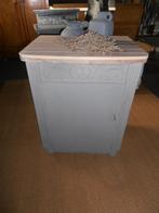 oude naaimachinekast mat grijs/whitewash blad/houtsnijwerk, Ophalen, Gebruikt, Minder dan 150 cm, Minder dan 100 cm