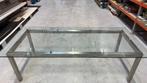 Glazen tafel 250 x 110 met rvs onderstel, Huis en Inrichting, Tafels | Eettafels, Ophalen, Gebruikt, 100 tot 150 cm, 200 cm of meer