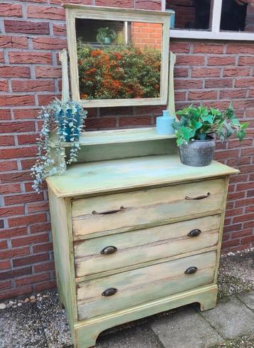 Antieke kaptafel ladenkast met spiegel Brocante landelijk  beschikbaar voor biedingen
