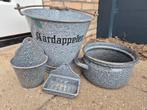 Vintage Emaille Set: Emmer, Pot, Zeepbakje & Wandbakje, Ophalen of Verzenden