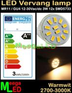 LED MR11 GU4 LEDspot LEDlamp 3W - 12SMD5733 - Warmwit, Led-lamp, Minder dan 30 watt, Nieuw, Bipin of Steekvoet