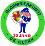 Sticker Bloemsierkunst de Klerk - 35 jaar, Verzamelen, Verzenden, Zo goed als nieuw, Winkel of Supermarkt