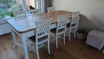 Mooie houten tafel + 6 stoelen, Ophalen, Gebruikt, Landelijk, 6 tot 8 stoelen