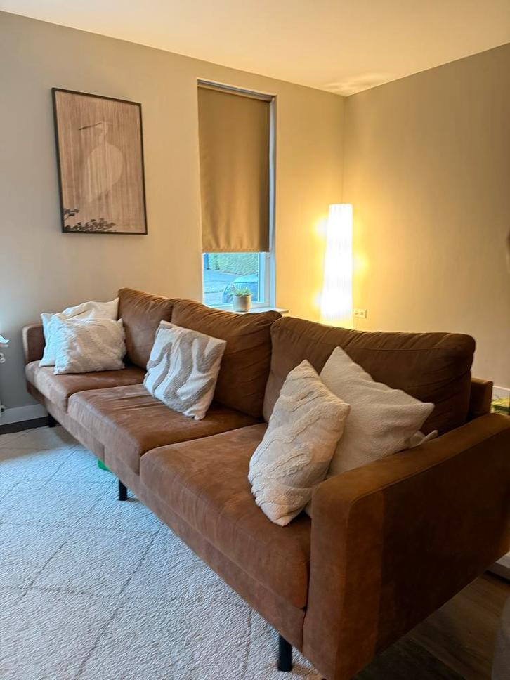 Cognac Bank Collin 4-zits - 280cm, Huis en Inrichting, Banken | Bankstellen, Gebruikt, Rechte bank, Vierpersoons of meer, 250 tot 300 cm