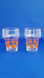 Set van 4 retro vintage limonade glazen fruitmotief. 7B5, Glas, Overige stijlen, Glas of Glazen, Gebruikt