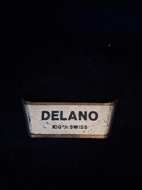 Antieke reclame plaat van het horloge merk Delano, Verzamelen, Merken en Reclamevoorwerpen, Zo goed als nieuw, Reclamebord, Ophalen of Verzenden