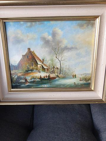 Winters Tafereel - Olieverf op Paneel - Gesigneerd beschikbaar voor biedingen