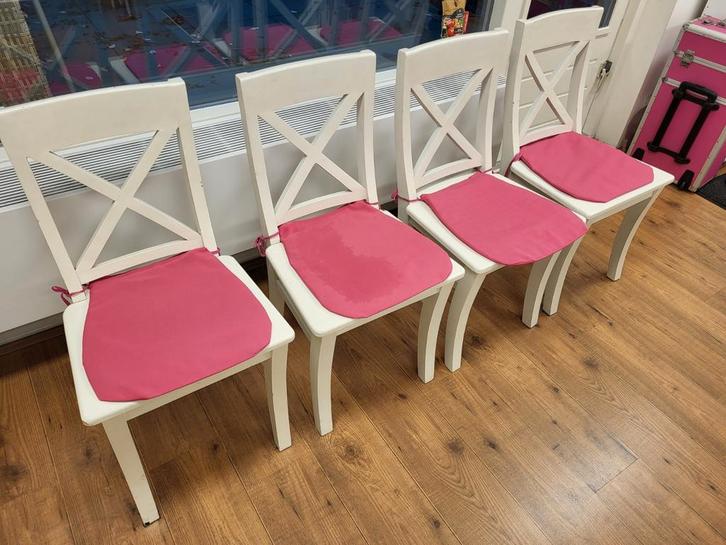 4 INGOLF Eetkamerstoelen - Wit, Huis en Inrichting, Stoelen, Gebruikt, Vier, Hout, Wit, Ophalen