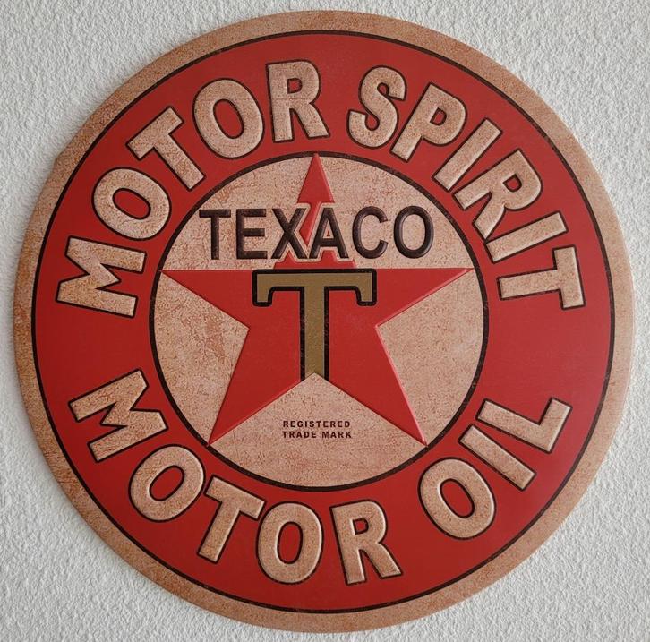 Texaco motor spirit oil rond reclamebord van metaal wandbord, Verzamelen, Merken en Reclamevoorwerpen, Nieuw, Reclamebord, Ophalen of Verzenden