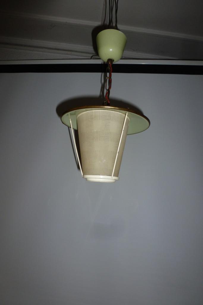 HANGLAMP,FIFTIES,SIXTIES,ROCKABILLY,VINTAGE, Huis en Inrichting, Lampen | Hanglampen, Gebruikt, Minder dan 50 cm, Glas, Metaal