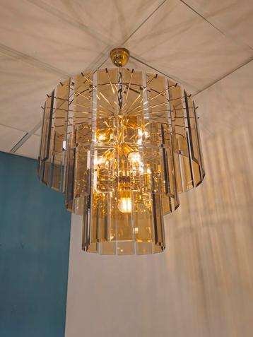 Vintage Rookglazen Kroonluchter Hanglamp Lamp  beschikbaar voor biedingen